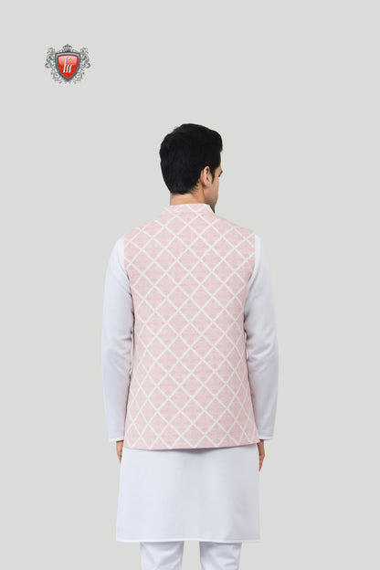 Light Pink Diamond Pattern Waistcoat – Sophisticated Festive Charm