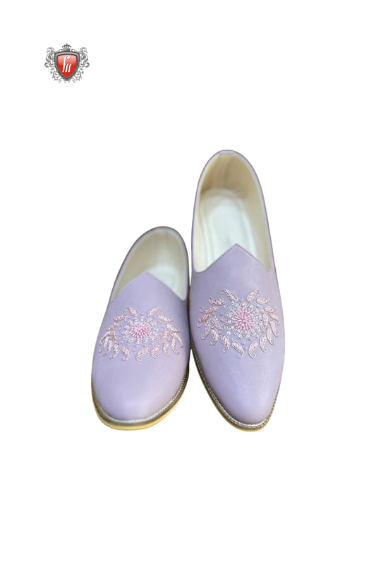 Men’s Lavender Jutti with Pink Floral Embroidery