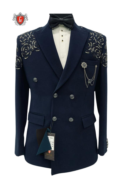 Men’s Black Embroidered Suit – Luxury Formal Wear for Weddings & Parties