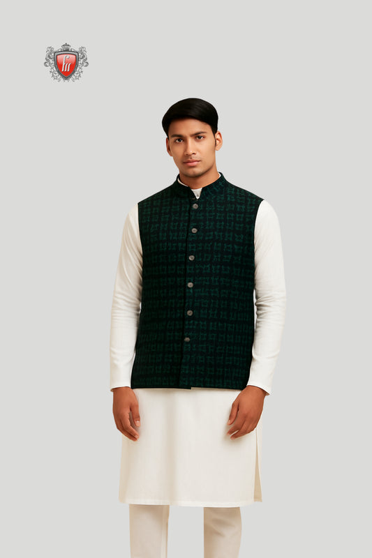 Dark Green Checked Waistcoat – Bold Contemporary Festive Style