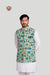Aqua Printed Waistcoat with Heritage Motifs – Vibrant Cultural Style