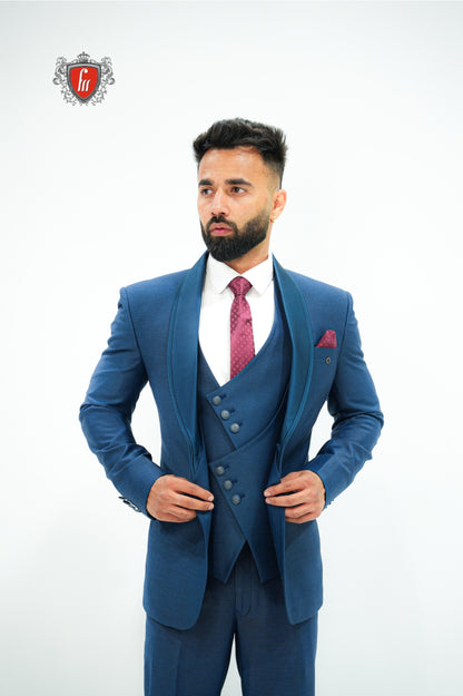 Royal Blue Satin Shawl Collar Suit—The Gentleman’s Celebration Choice