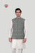 Teal Blue Printed Waistcoat with Geometric Motifs – Elegant Festive Wear