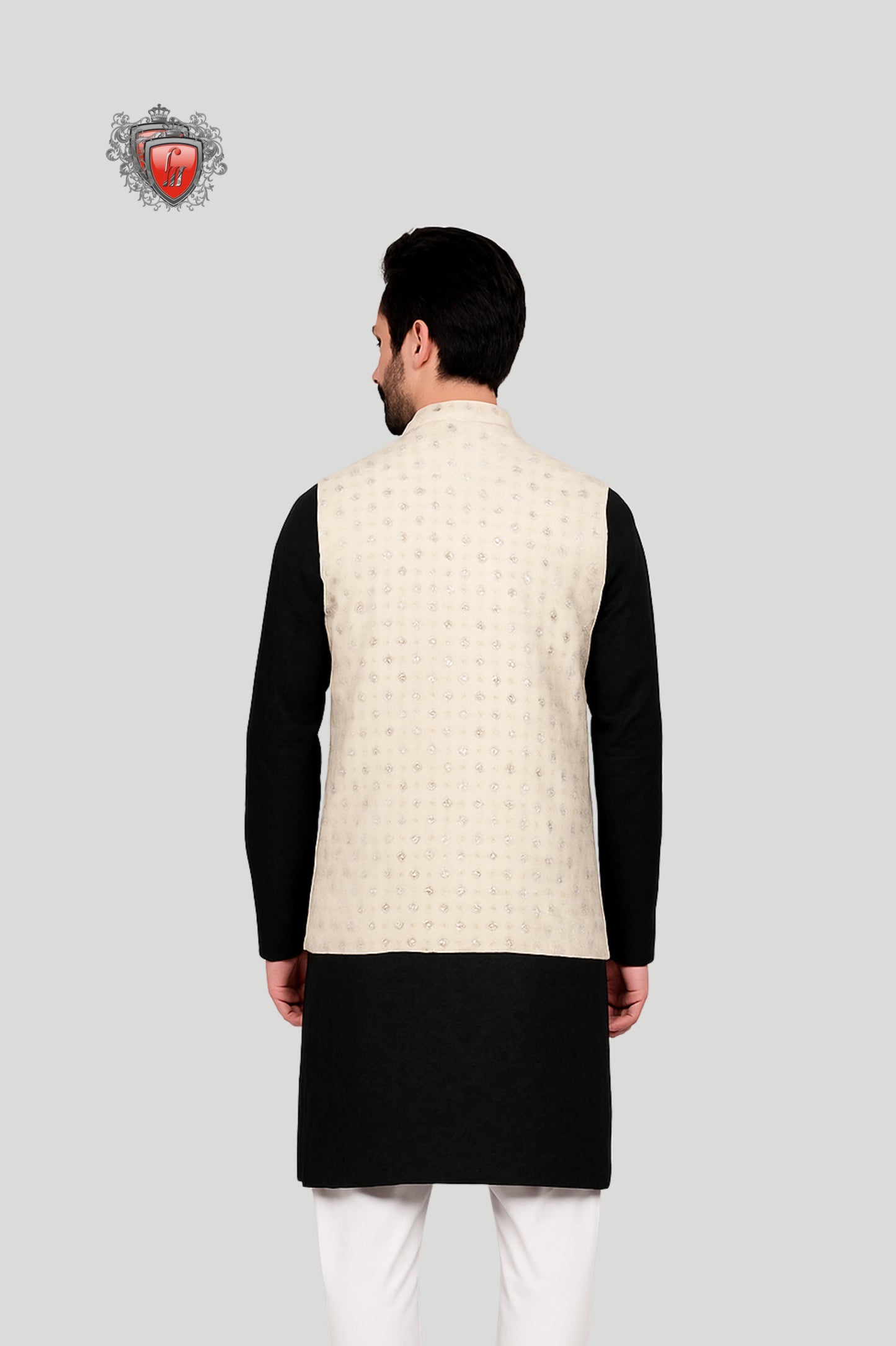 Cream Embroidered Waistcoat with Wooden Buttons – Refined Traditional Style