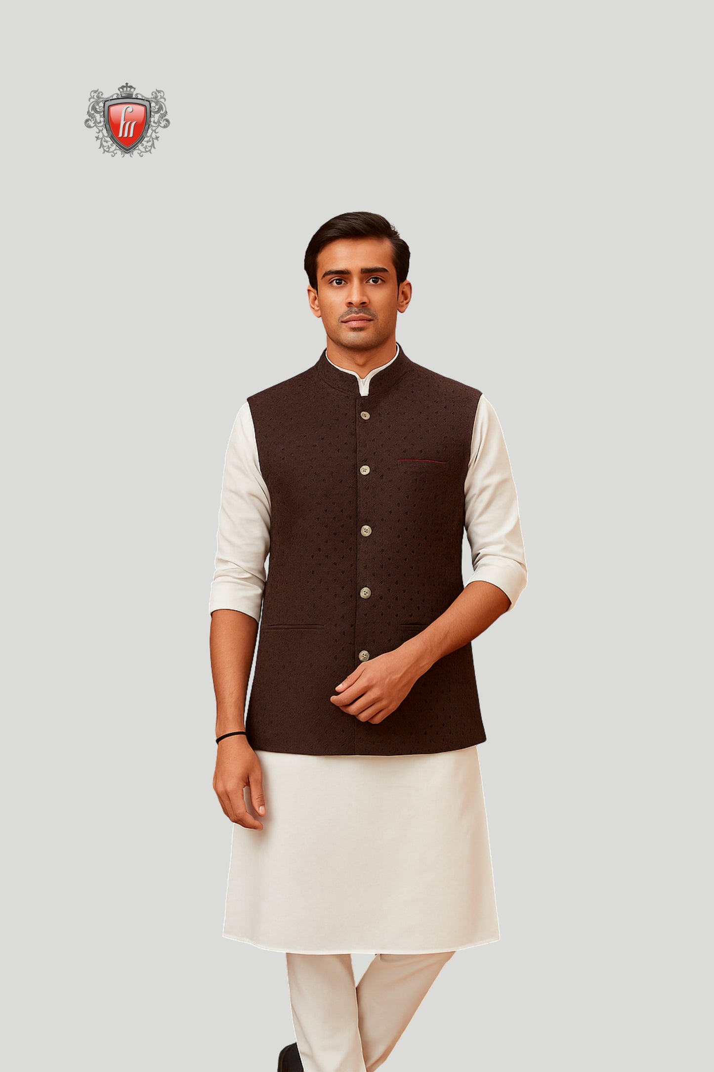 Chocolate Brown Textured Waistcoat – Modern Classic Ethnic Style