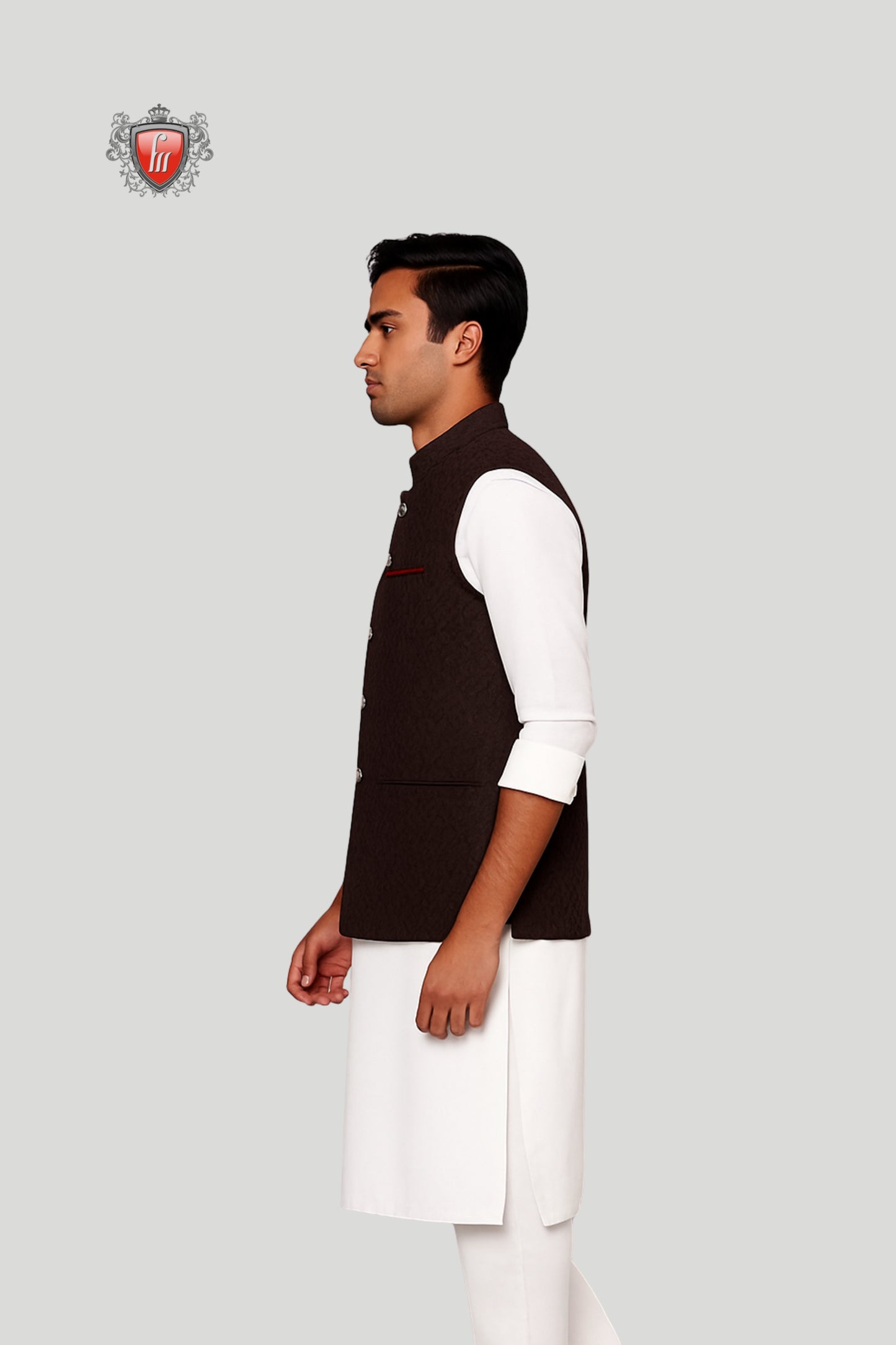 Chocolate Brown Textured Waistcoat – Modern Classic Ethnic Style