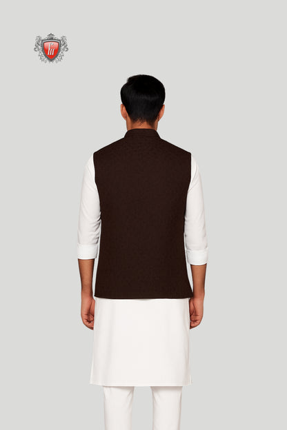 Chocolate Brown Textured Waistcoat – Modern Classic Ethnic Style