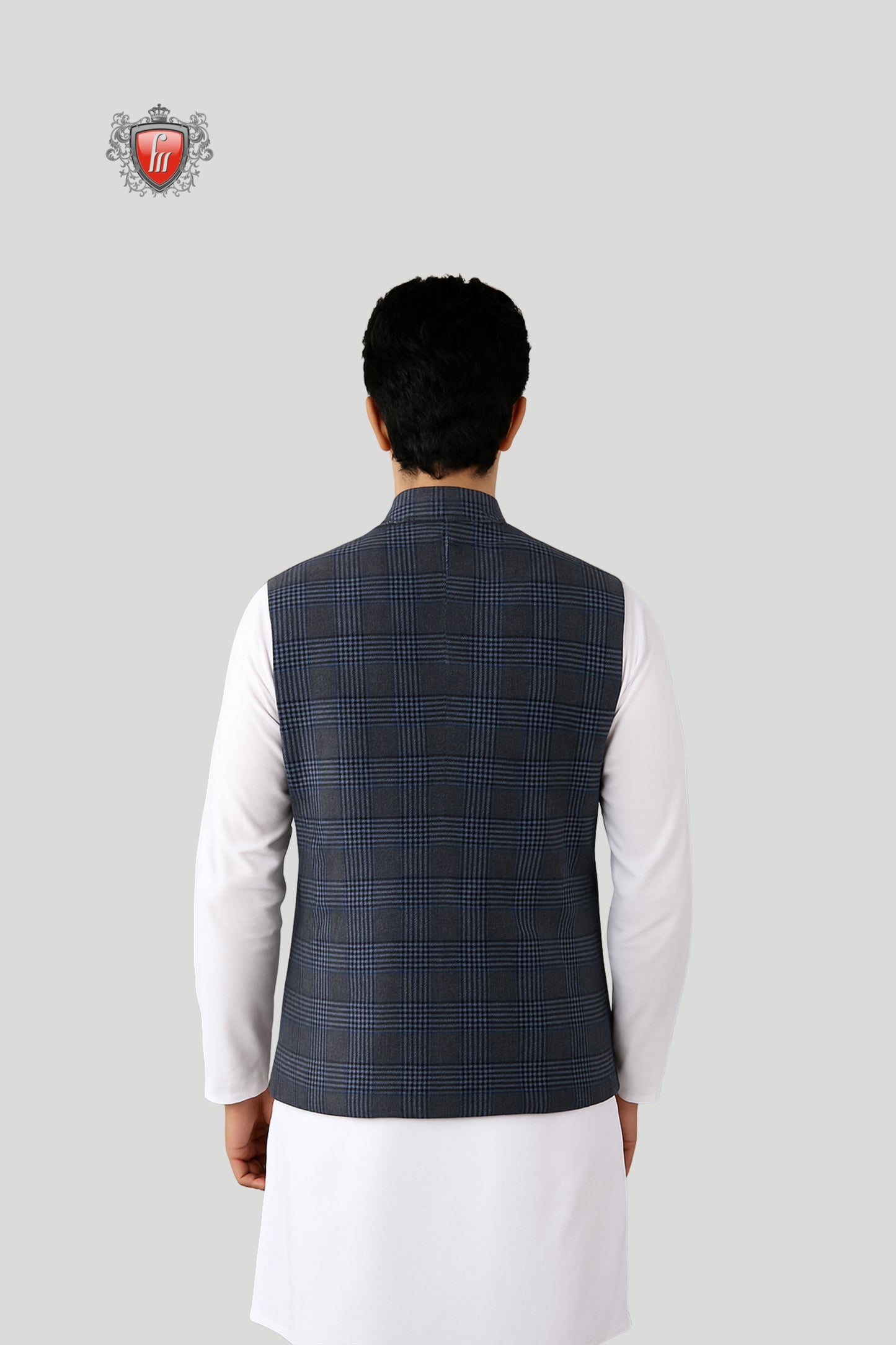 Navy Blue Checkered Waistcoat – Classic Elegance with Modern Appeal
