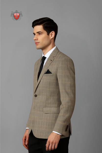 Men’s Textured Beige Blazer – Elegant Office & Semi-Formal Suit Jacket