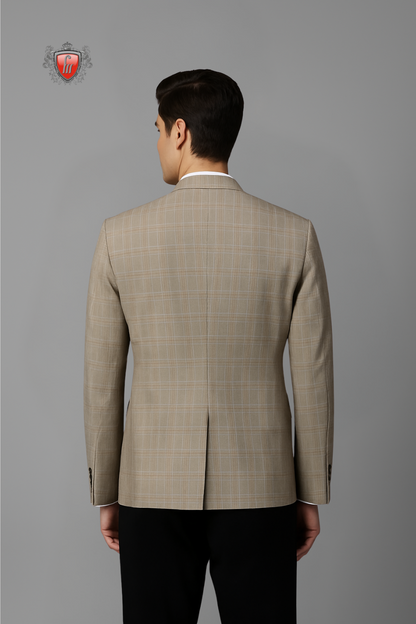 Men’s Textured Beige Blazer – Elegant Office & Semi-Formal Suit Jacket