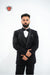 Men’s Black Tuxedo 3-Piece with Bold Bead-Worked Shoulder – Luxury Formalwear