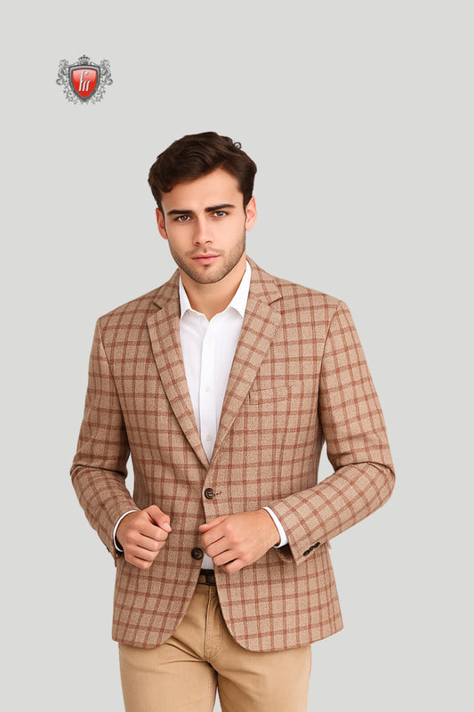 Men’s Brown Checked Blazer – Timeless Style with Modern Edge