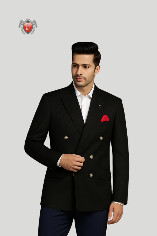 Men’s Black Double-Breasted Blazer – Classic Power Dressing