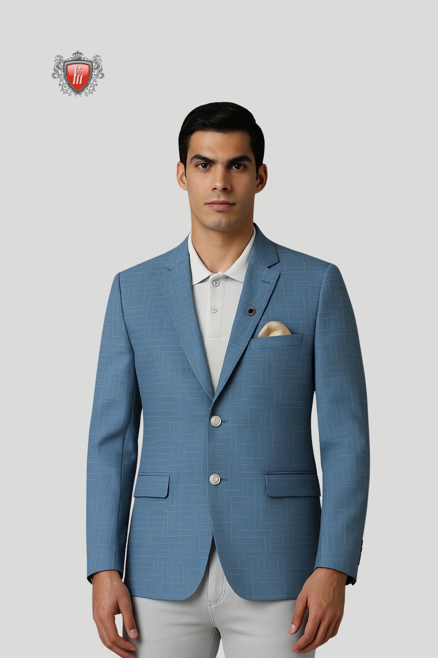 Men’s Sky Blue Printed Blazer – Contemporary Sophistication