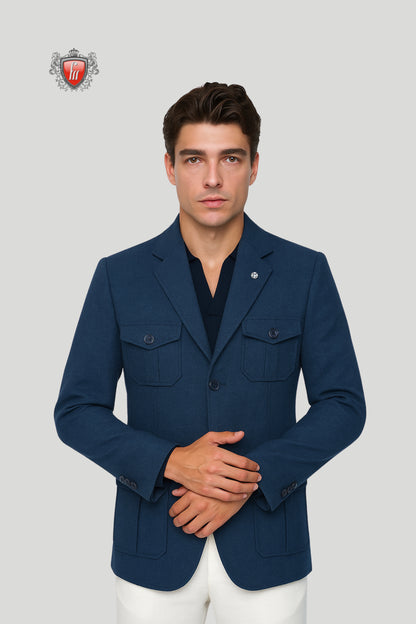 Men’s Navy Blue Utility Blazer – Modern Tailored Elegance
