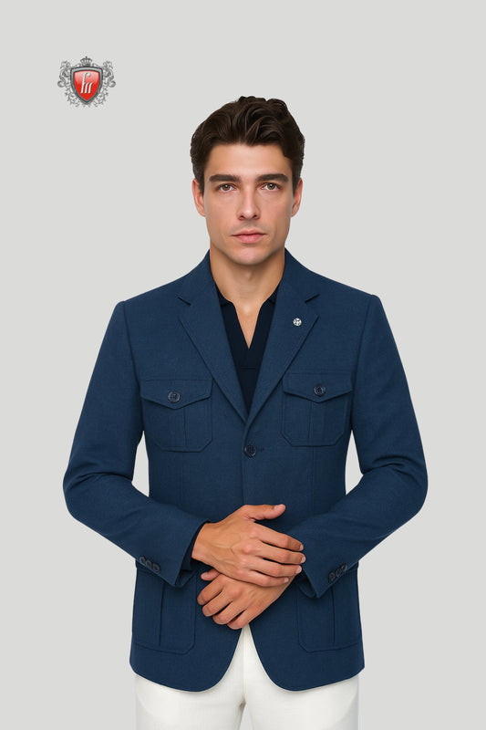 Men’s Navy Blue Utility Blazer – Modern Tailored Elegance
