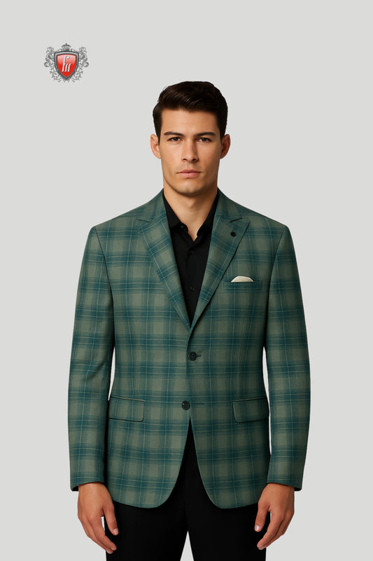 Men’s Green Checked Blazer – Classic Style with Modern Sophistication