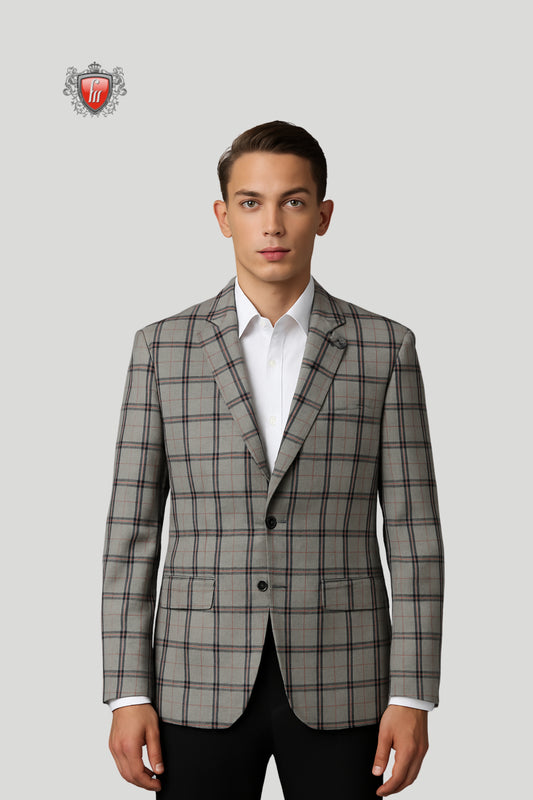 Men’s Grey Checked Blazer – Sharp Tailoring with Timeless Plaid Design
