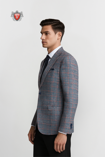 Men’s Sky Rust Slim Fit Check Blazer Contemporary Office & Event Style
