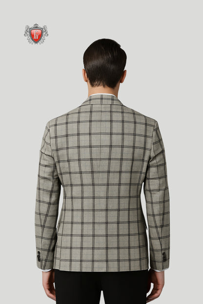 Men’s Grey Checked Blazer – Sharp Tailoring with Timeless Plaid Design