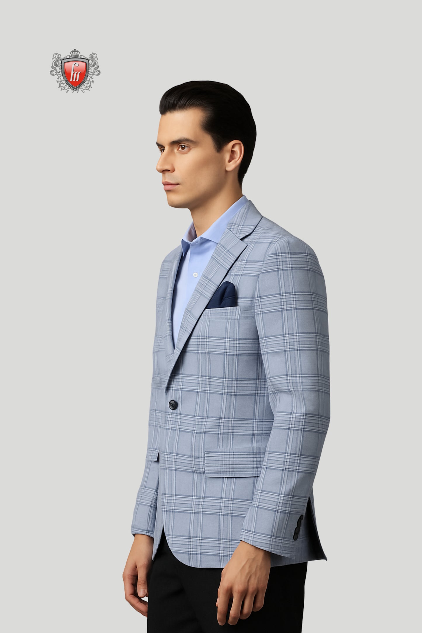 Men’s Light Blue Checked Blazer – Refined Style with Modern Plaid Detailing