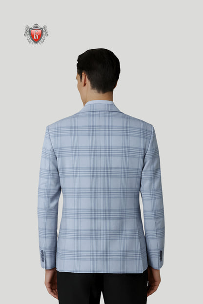 Men’s Light Blue Checked Blazer – Refined Style with Modern Plaid Detailing