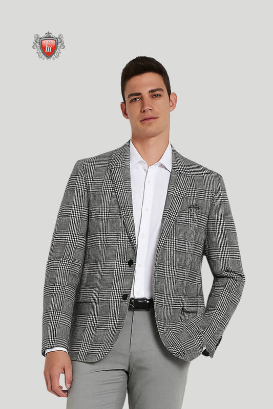 Men’s Black & White Checkered Blazer – Classic Checks with Modern Elegance