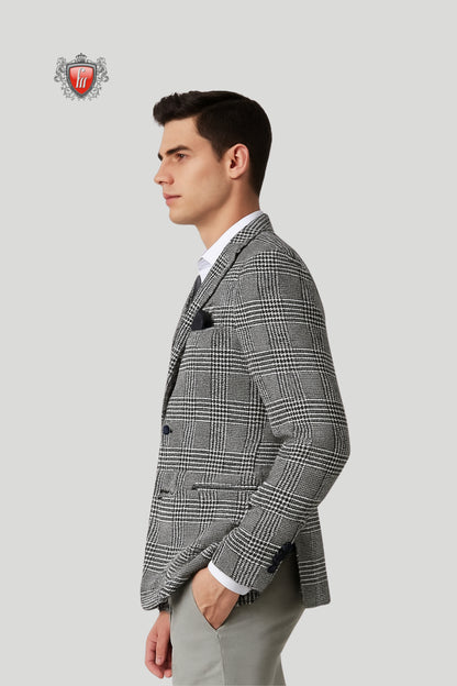Men’s Black & White Checkered Blazer – Classic Checks with Modern Elegance