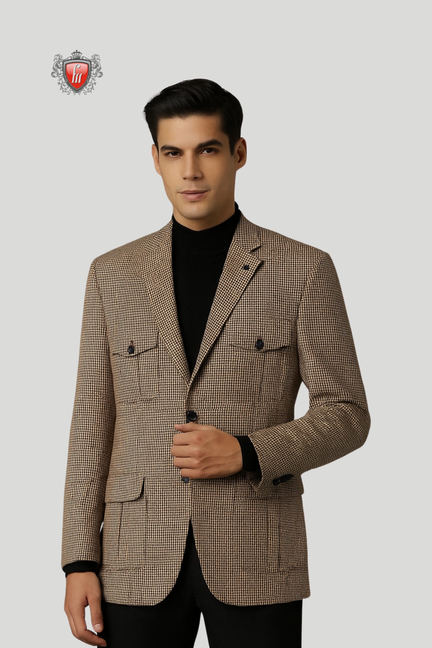 Men’s Brown Checkered Blazer – Refined Checks with Contemporary Detailing