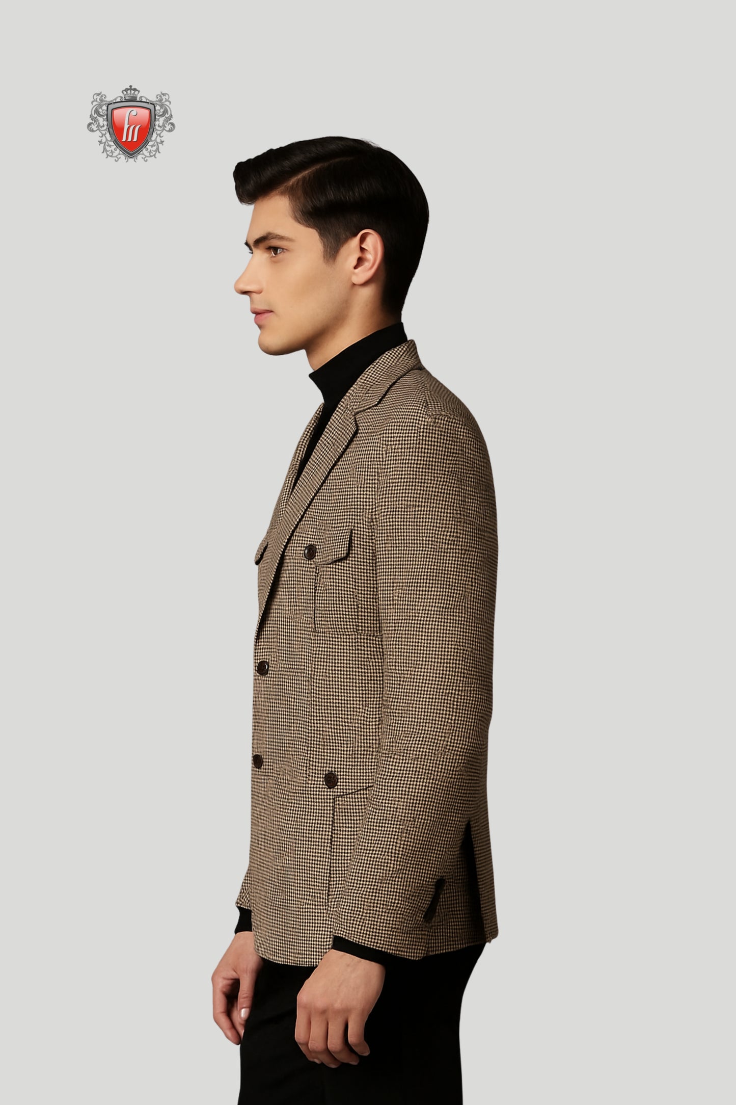 Men’s Brown Checkered Blazer – Refined Checks with Contemporary Detailing