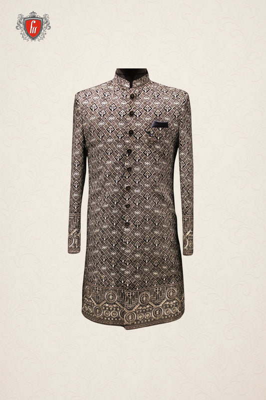 Majestic Ebony Silk Sherwani