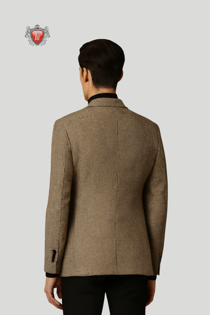 Men’s Brown Checkered Blazer – Refined Checks with Contemporary Detailing