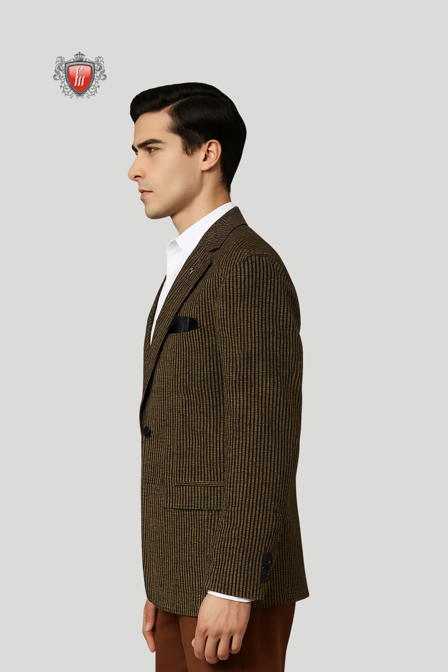 Men’s Brown Houndstooth Blazer – Classic Check Pattern with Modern Detailing