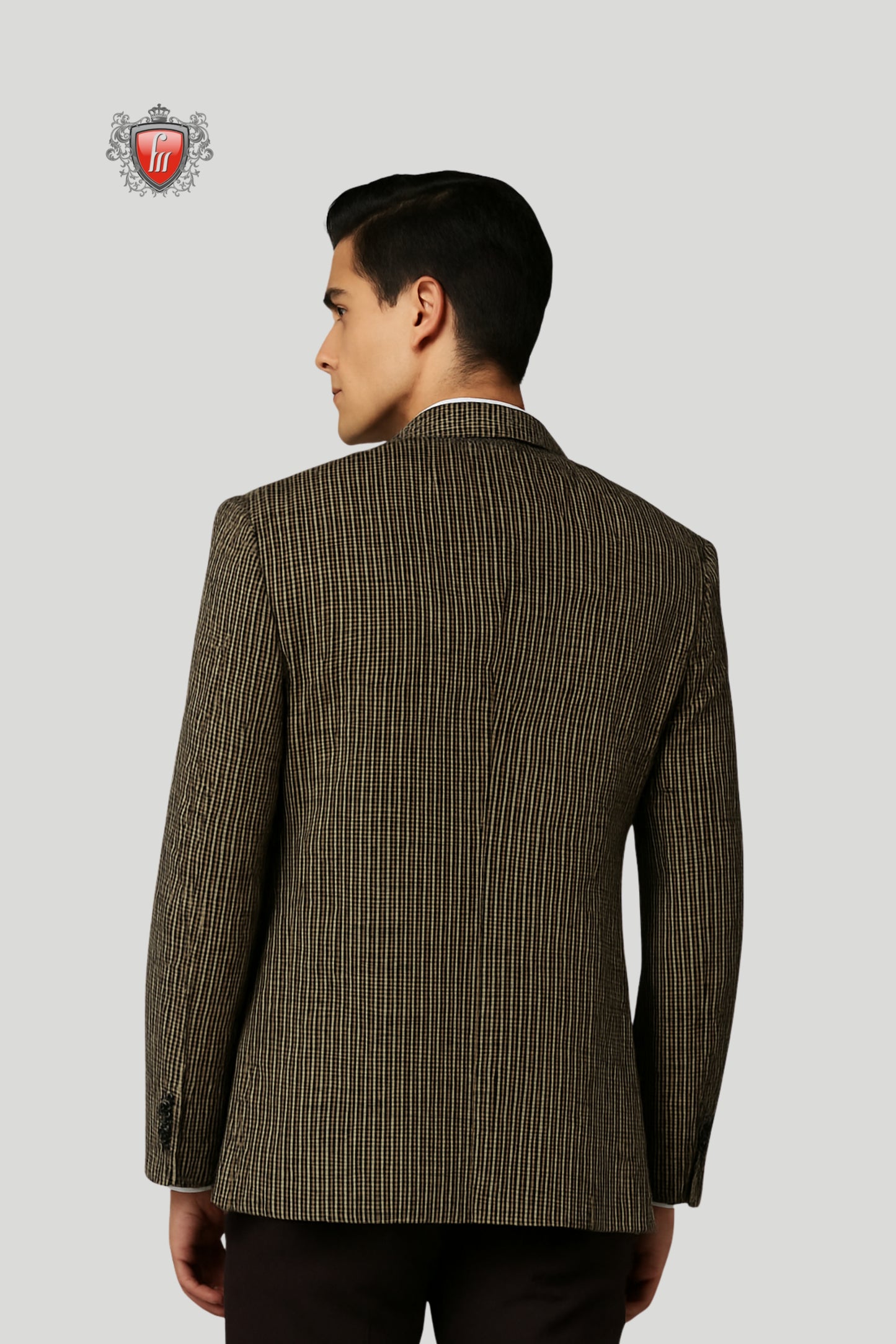 Men’s Brown Houndstooth Blazer – Classic Check Pattern with Modern Detailing
