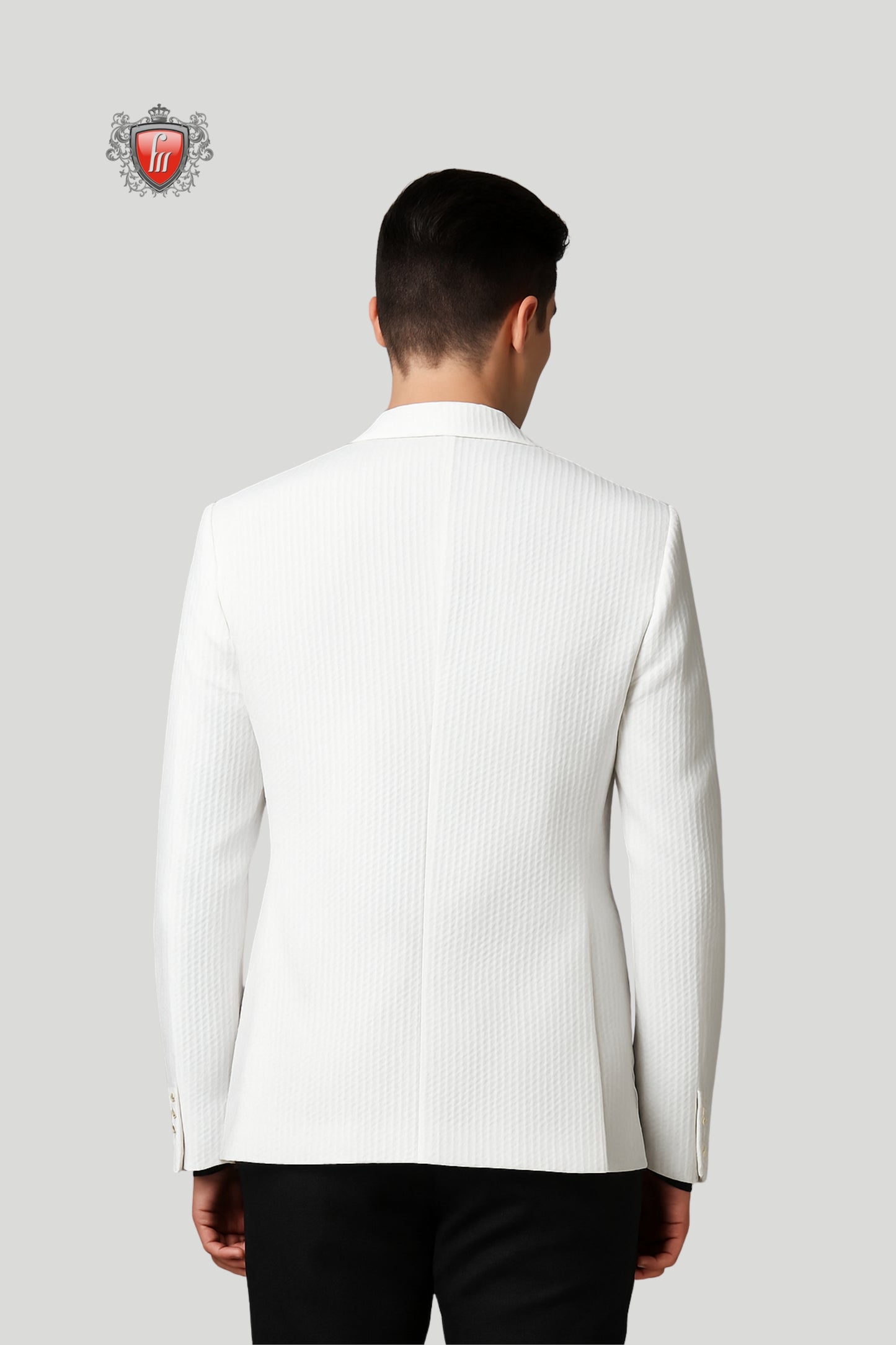 Men’s White Textured Blazer – Sharp Formalwear with Black Accents