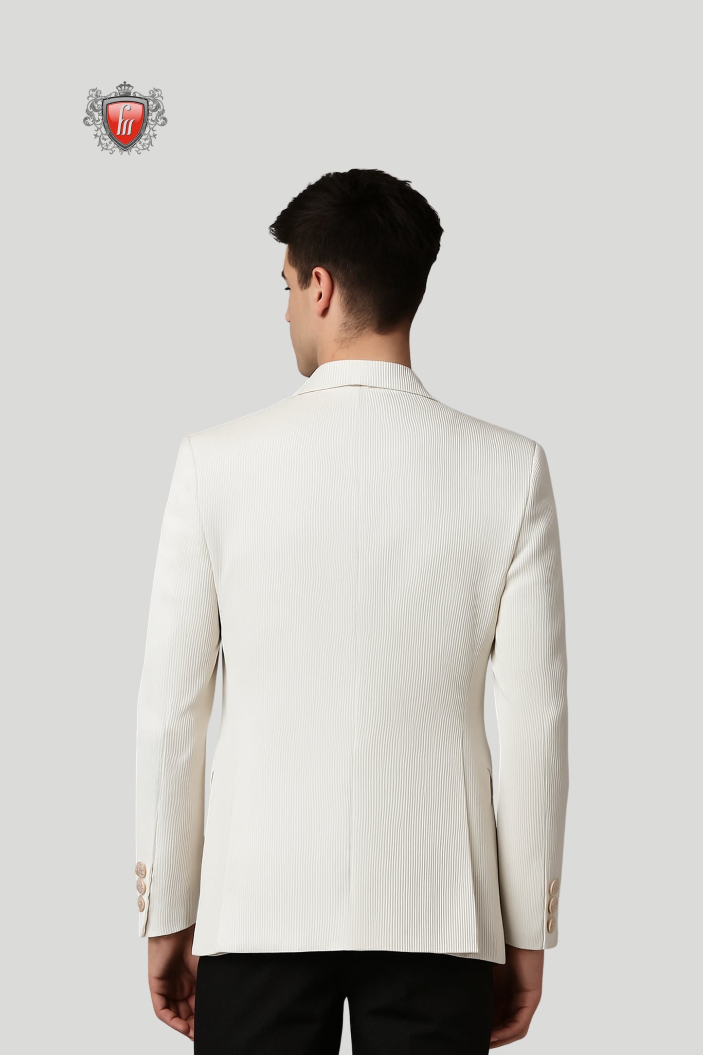 Men’s White Double-Breasted Textured Blazer – Modern Elegance with Classic Detailing