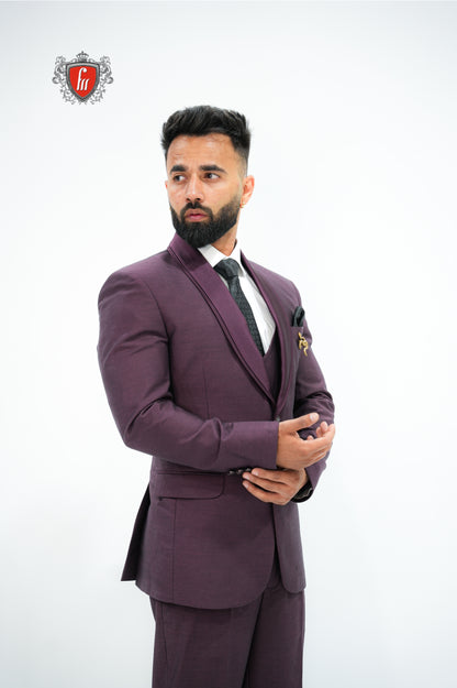 Men’s Wine Maroon Suit with Shawl Collar – Refined Style for Special Evenings