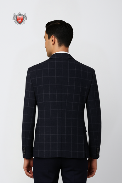 Men’s Modern Slate Check Blazer – Tailored Fit Wedding & Office Wear