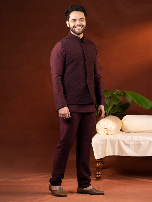 Wine Jacket Kurta Set