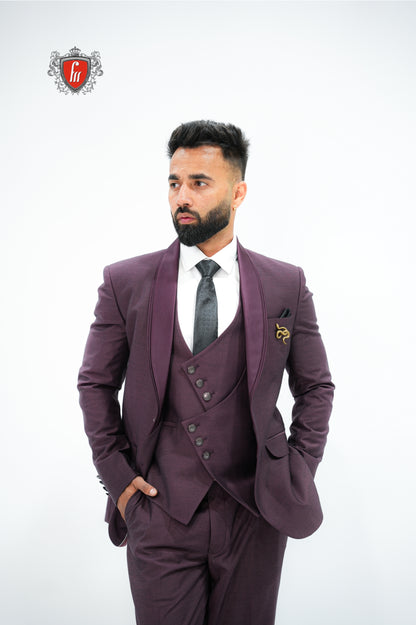 Men’s Wine Maroon Suit with Shawl Collar – Refined Style for Special Evenings