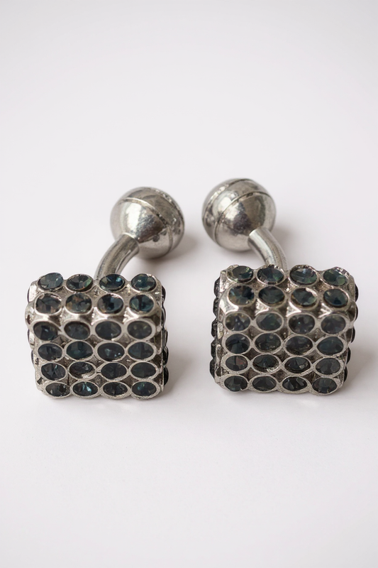 Silver Square Crystal Cufflinks with Dark Stone Detailing