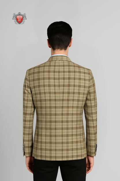 Men’s Heritage Camel Check Suit Jacket – Elegant Day & Evening Wear