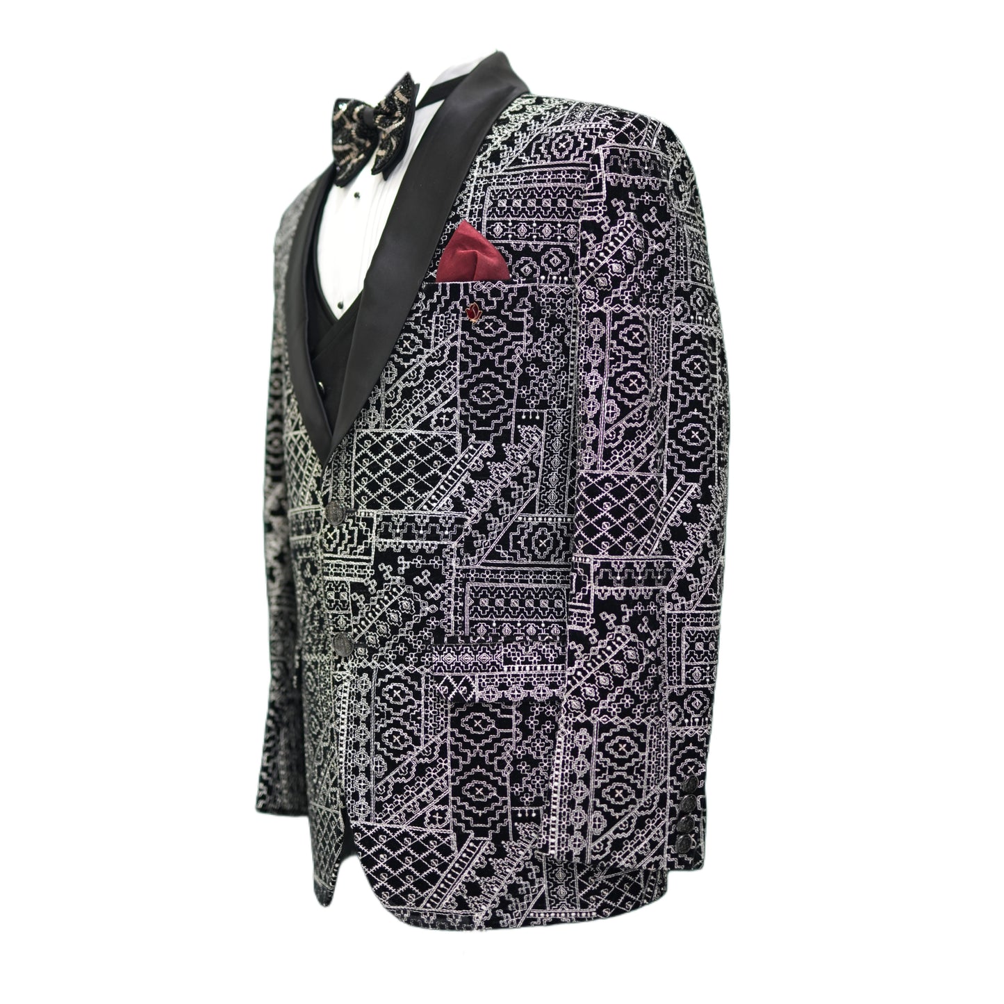 Intricate Black and Silver Embroidered Men's Blazer | Luxury Formal Jacket