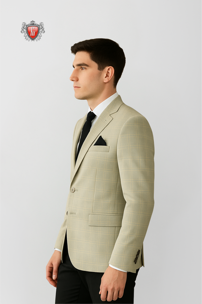 Men’s Designer Beige Check Blazer – Premium Business & Event Wear