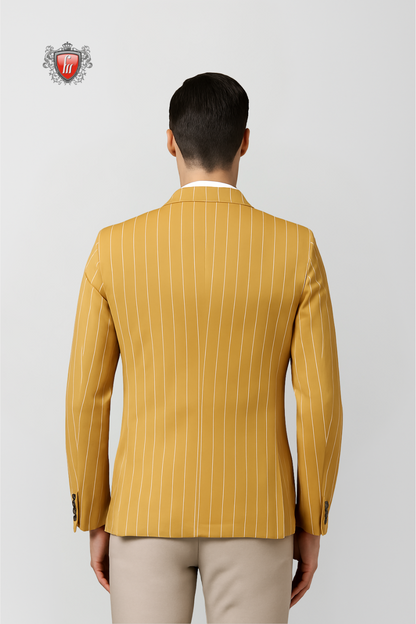 Men’s Yellow Pinstripe Blazer – Premium Double-Breasted Formal Wear