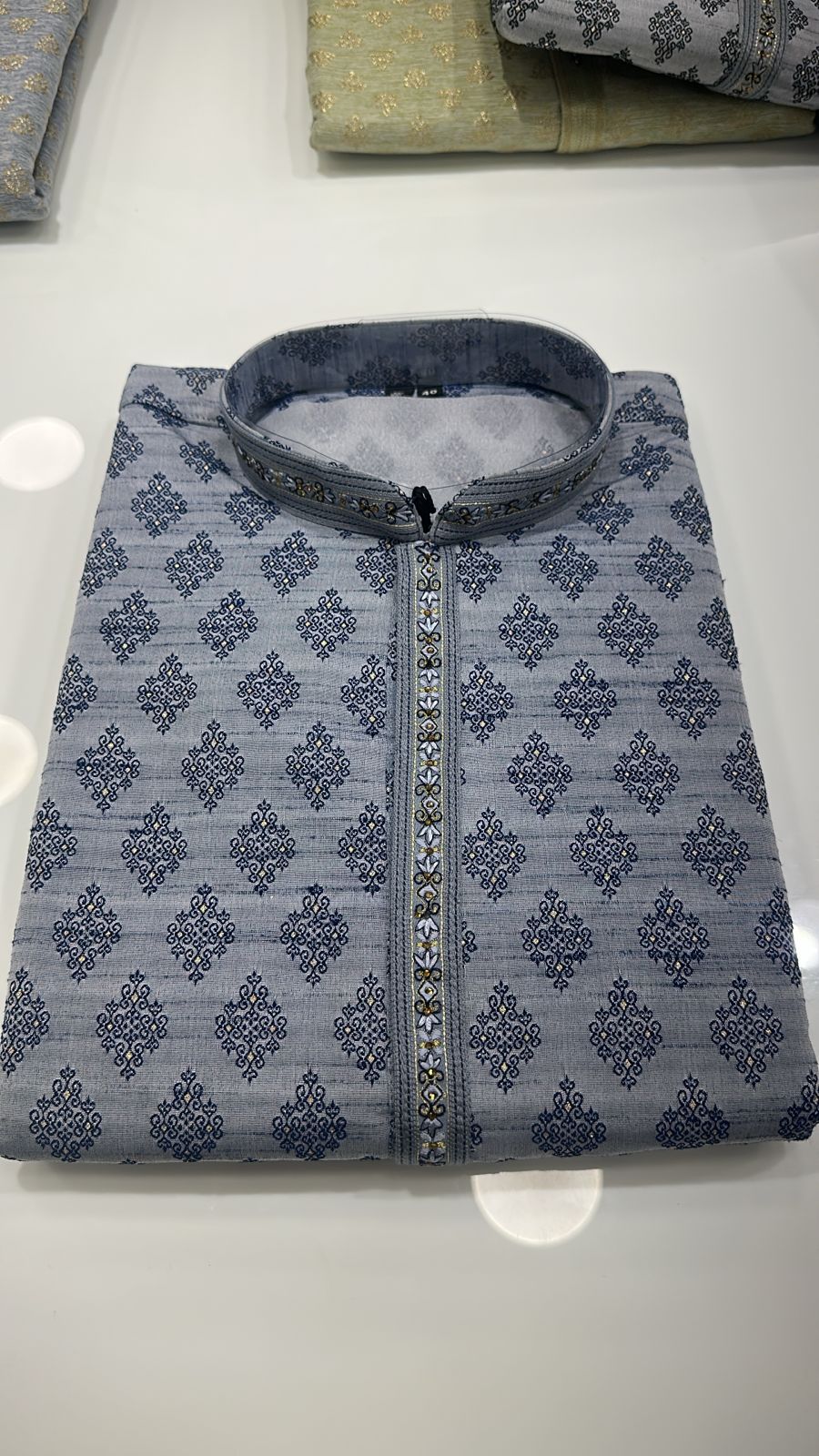Blue Patterned Kurta Pajama for Men – Elegant Festive Outfit