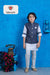 Navy Blue Zigzag Nehru Jacket with White Kurta Pajama – Boys Festive Outfit