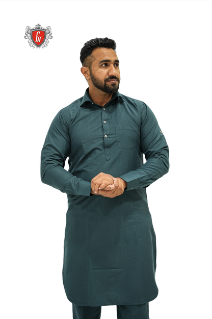 Contemporary Deep Teal Kurta Pajama – Stylish Ethnic Outfit for Men