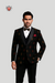Blazer luxueux en velours bleu marine brodé pour homme avec revers en satin