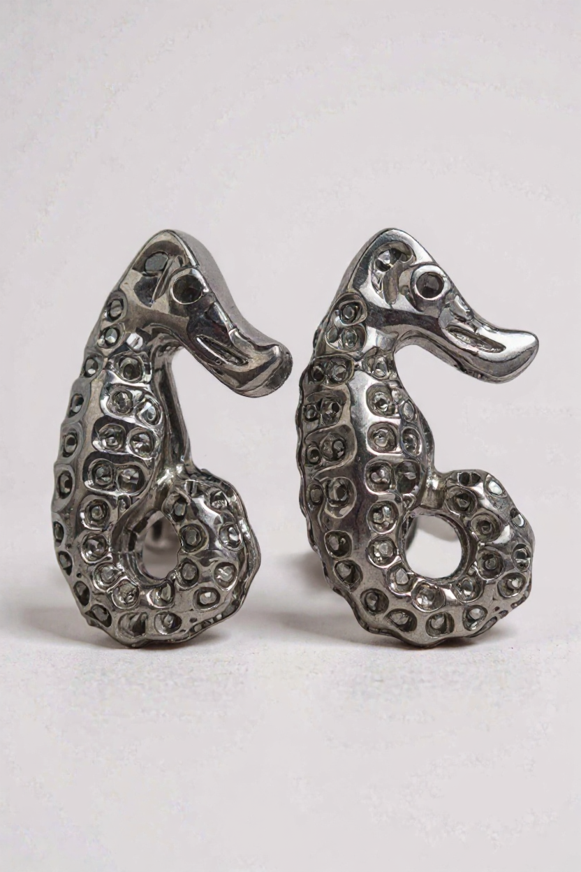 Silver Seahorse Cufflinks with Crystal Detailing